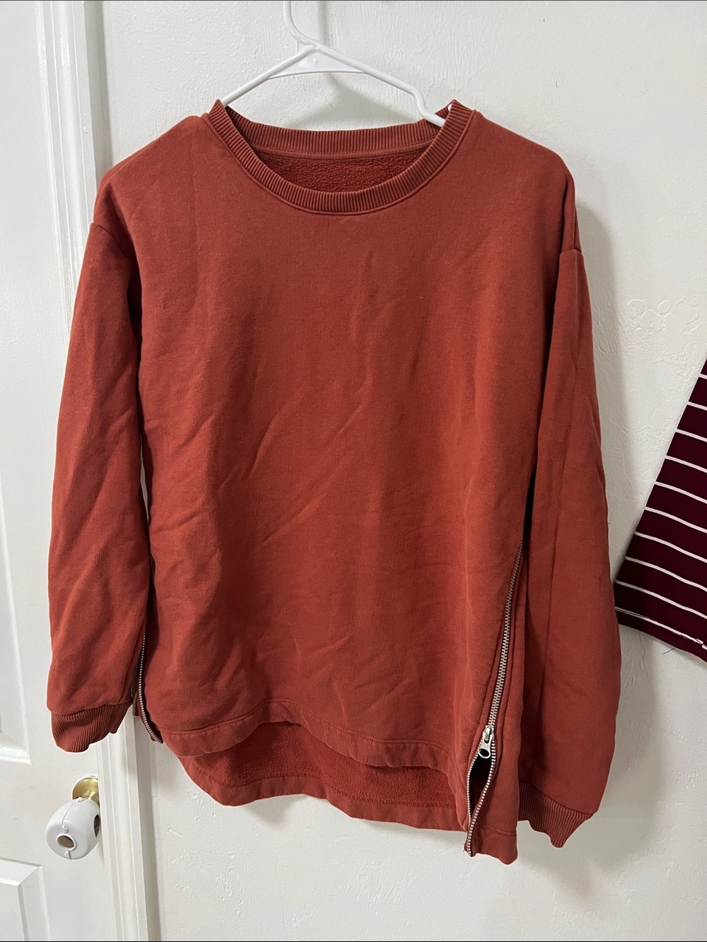 GAP Women's Rust Crewneck Sweater with Side Zips Maternity